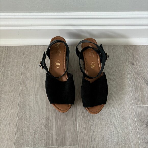 Seychelles Open Toe Wedge - Black Suede and Brown Wood-like - Picture 5 of 10